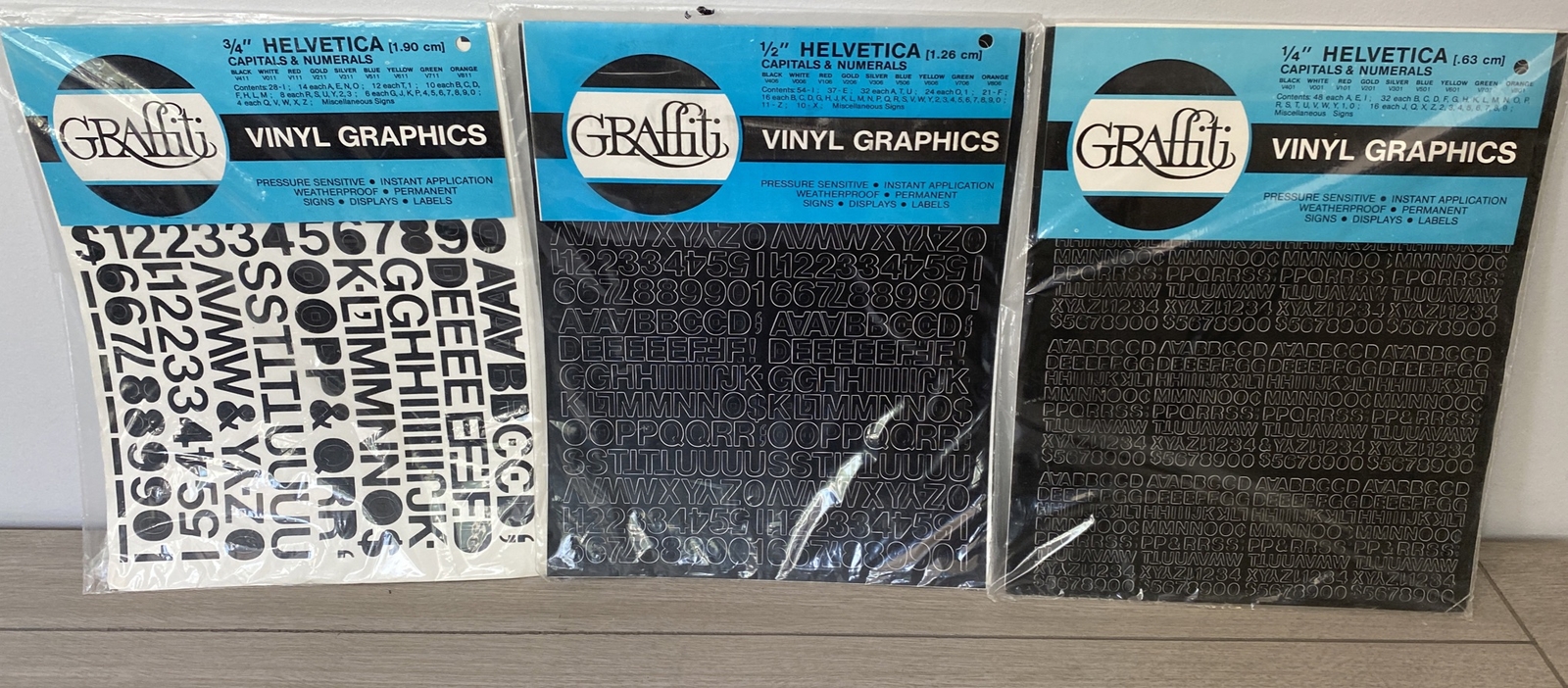 Lot of 3 Vtg Graffiti Stick On Vinyl 3/4", 1/2", 1/4" Helvetica Numerals Decals