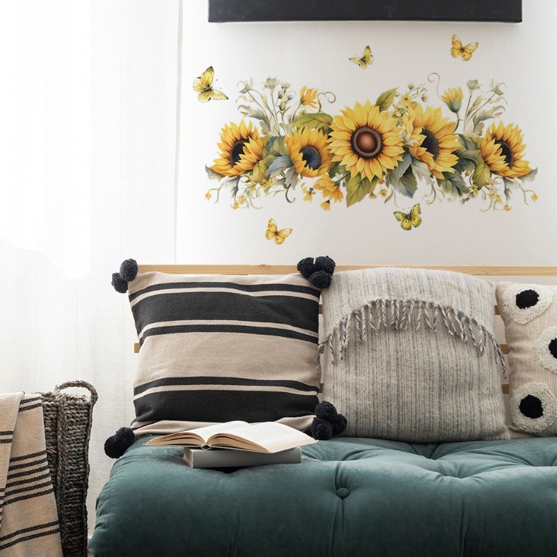 1 piece of PVC self-adhesive sunflower and butterfly wall sticker