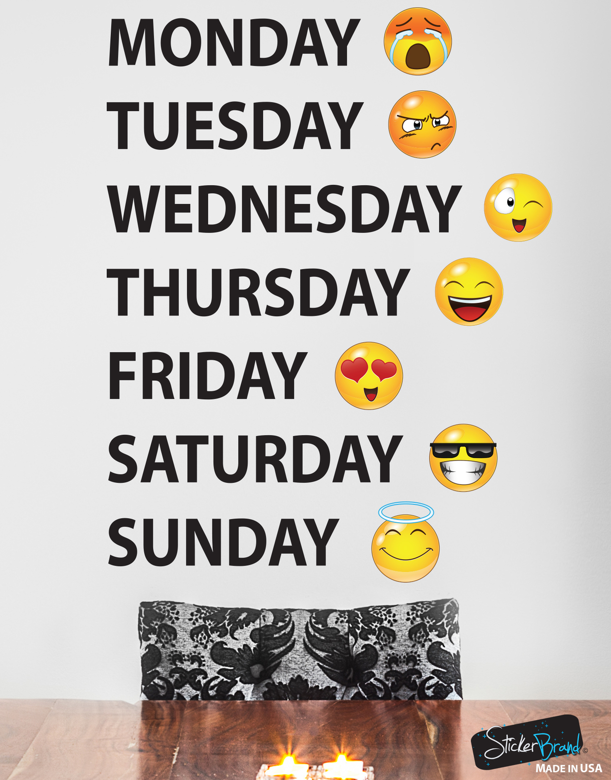 Days of the Week Emoticon Calendar Wall Decal Sticker #6071 Monday thru Sunday