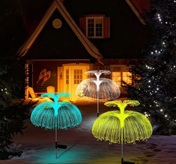 Outdoor LED Waterproof Solar Jellyfish Fiber Optic Light, Garden Lawn Light, For