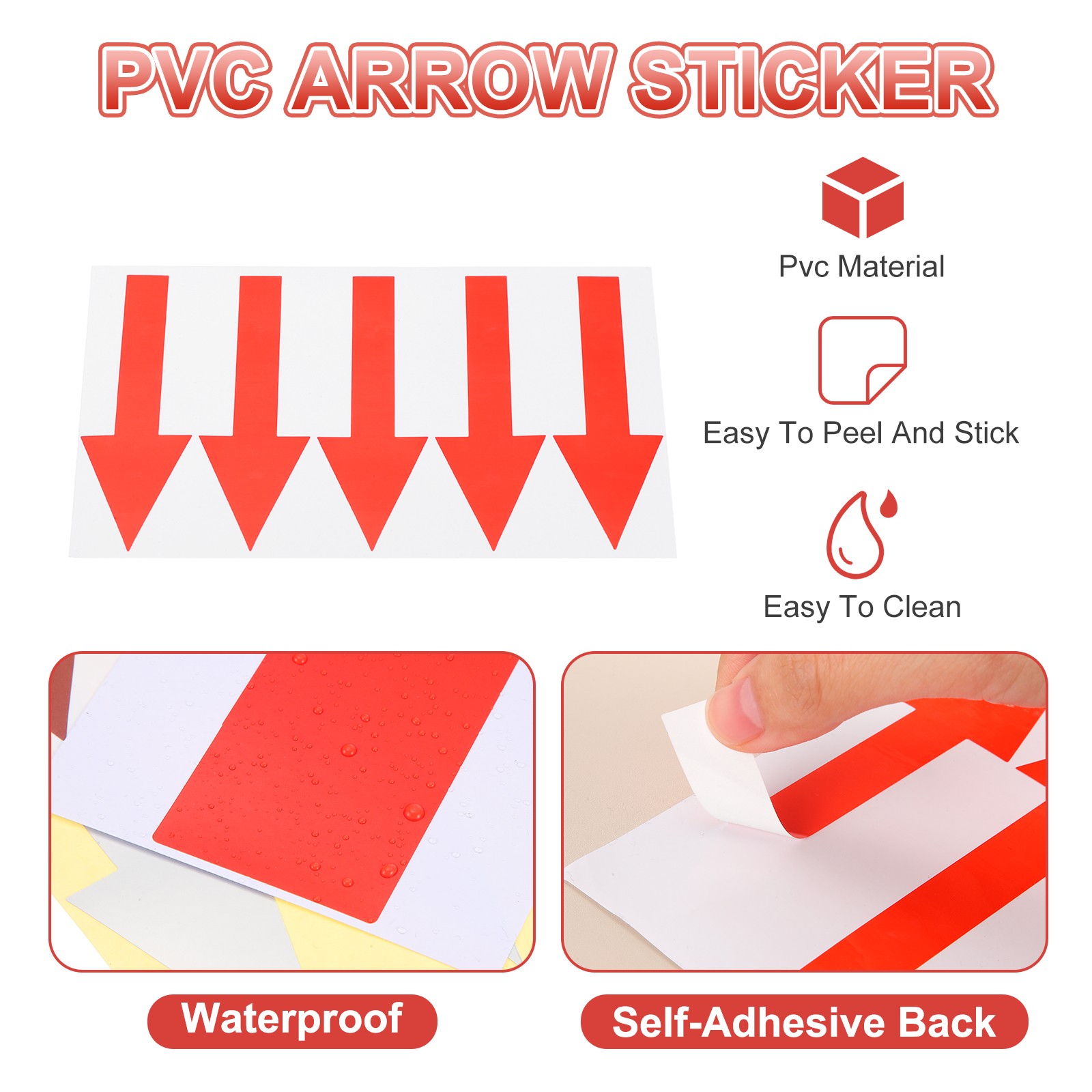 Arrow Sticker, (6×1.5 Inch, Red) (80 Pcs), Waterproof Arrow Sign Sticker