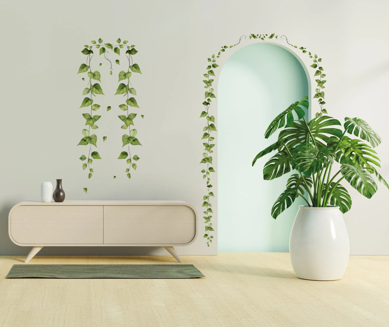 Hanging Vine Wall Sticker – Green Ivy Leaves Decal – Versatile Floral Decor for