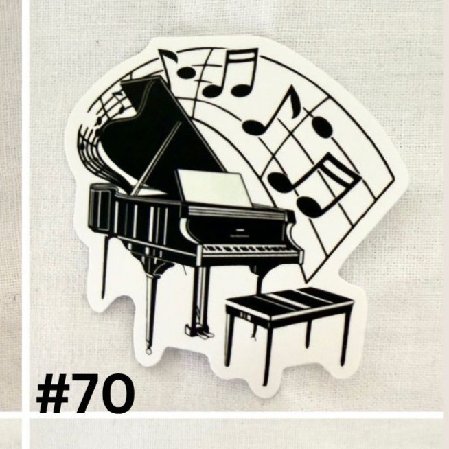 Grand Piano Music Notes Sticker 2 inch Black White Piano Vinyl Decal No70