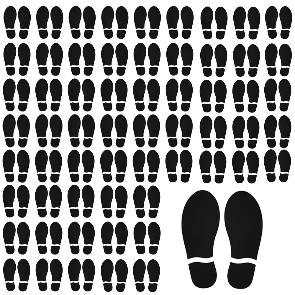 60 Pairs Black Footprint Stickers – 7" Decals for Floor, Wall, Stairs, Party Gui