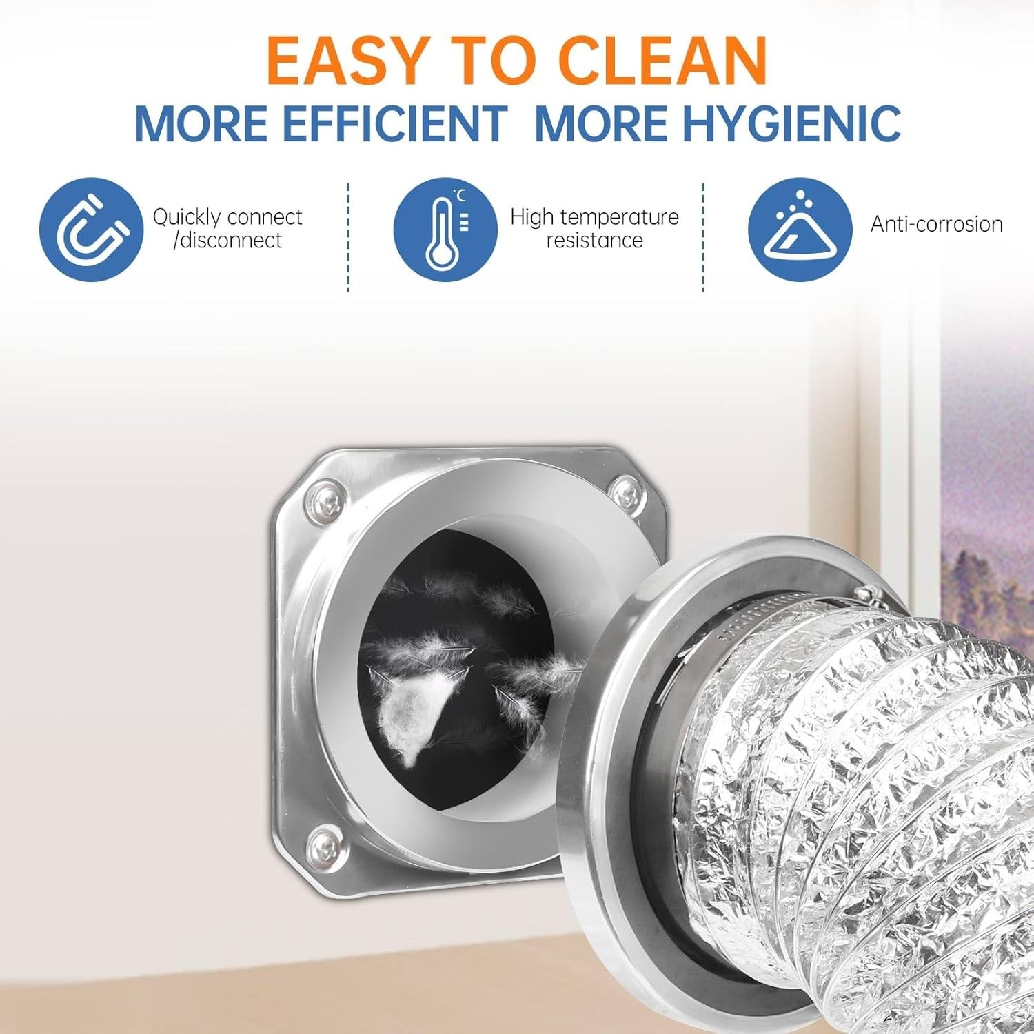 Magnetic Dryer Vent Coupling Connector Kit – DV180 Airtight Seal, Silver
