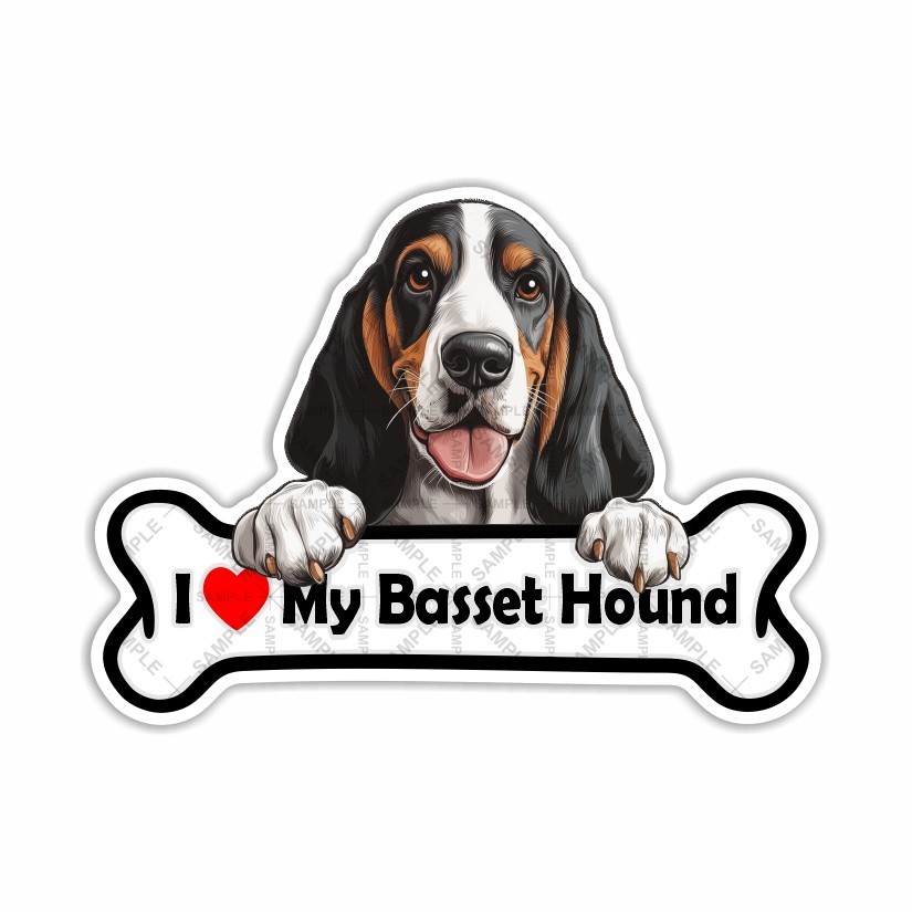 I Love My Basset Hound, Dog, Pet, Sticker, Peel N' Stick, Different Sizes