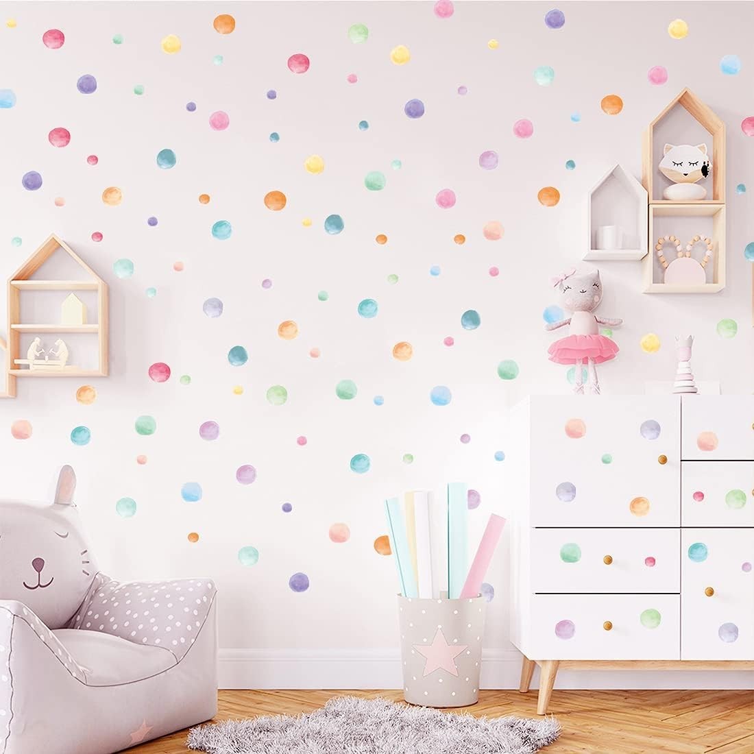 123 Pcs Pastel Polka Dots Wall Stickers, Colorful Round Wall Decal, Peel and …