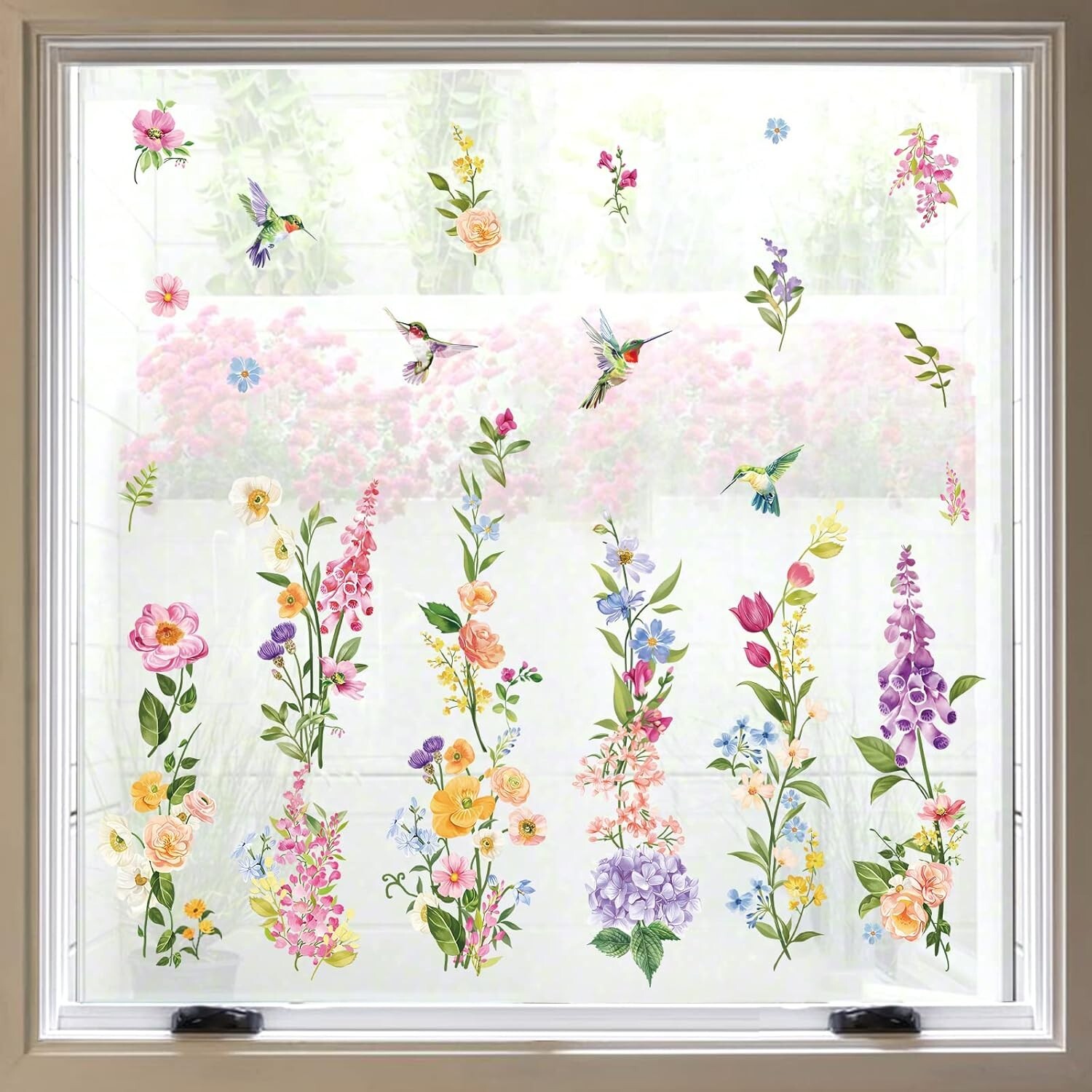 Spring Flower Window Clings Iris Floral Bird Glass Sticker Decal Anti