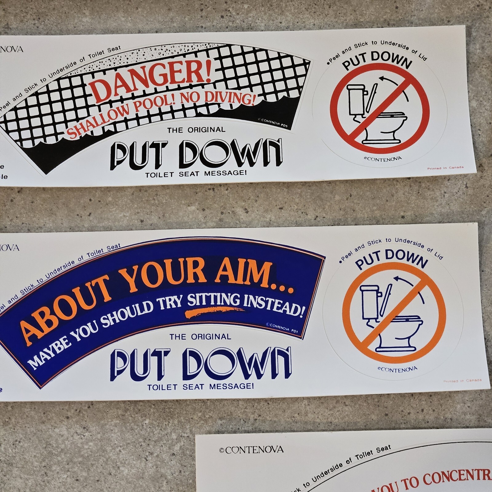 Lot of 11 Contenova The Original Toilet Seat Message Sticker Bathroom Humor