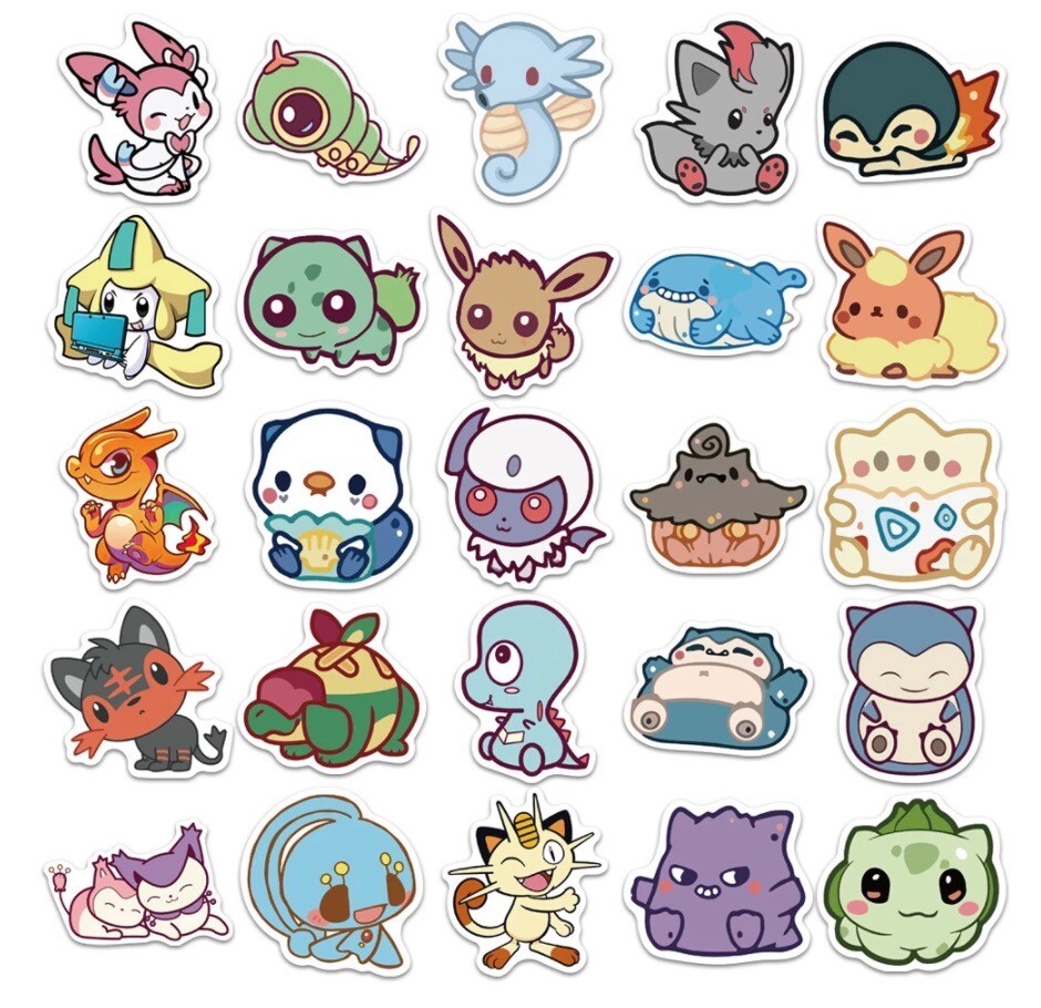Pokemon Cute Kawaii Chibi Laptop Waterproof Stickers |50 Stickers|