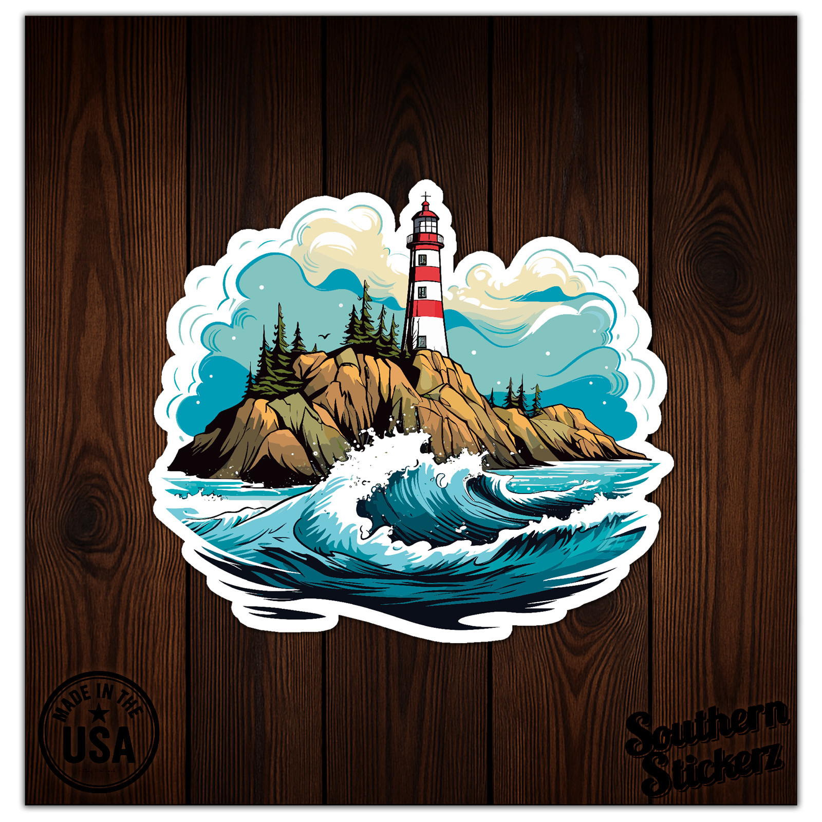 Lighthouse Waves – Vinyl Decal Sticker – Car Window Laptop – ebn11481