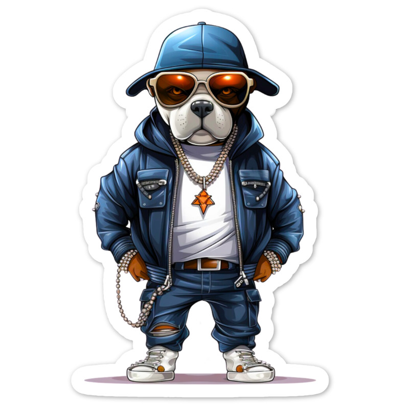 Hip Hop Dog Vinyl Sticker, Water Resistant, Laptop, Water Bottle