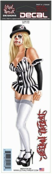 NEW LETHAL THREAT CLOWN GIRL PIN-UP DECAL STICKER 3"x10" LT00428