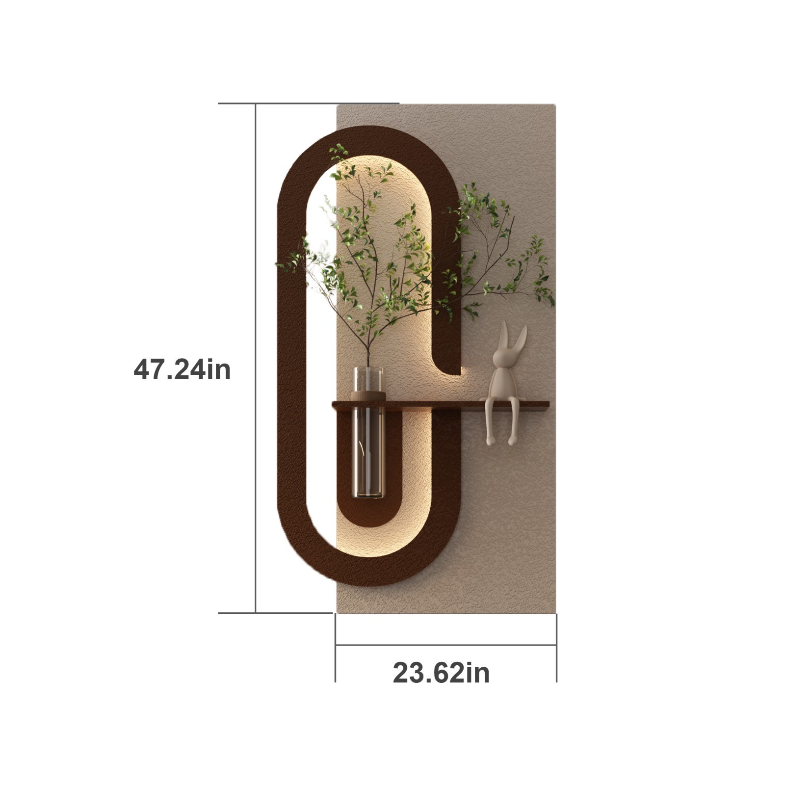 3-Color LED Sandstone Wall Art with Plants, Vase & Rabbit Statue, Remote Light