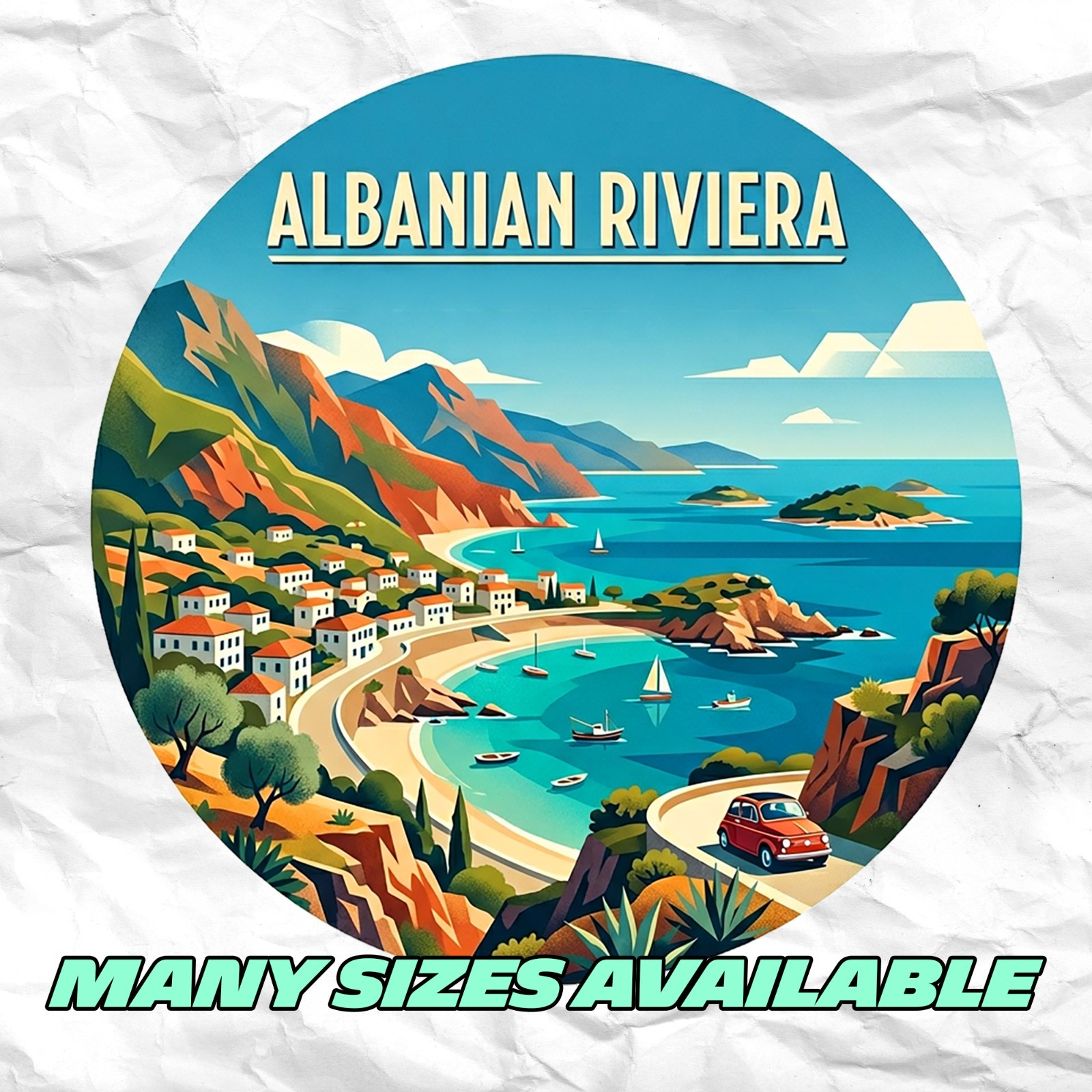 Albanian Riviera Vintage Travel Sticker Die Cut Waterproof Vinyl Laptop Decal