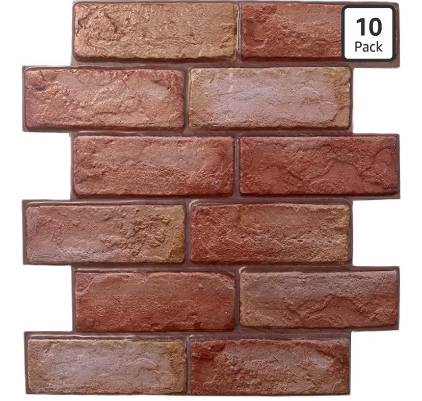 10 Pcs 12"X12" Self Adhesive 3D Red Brick Peel and Stick Wall Panels Backsplash