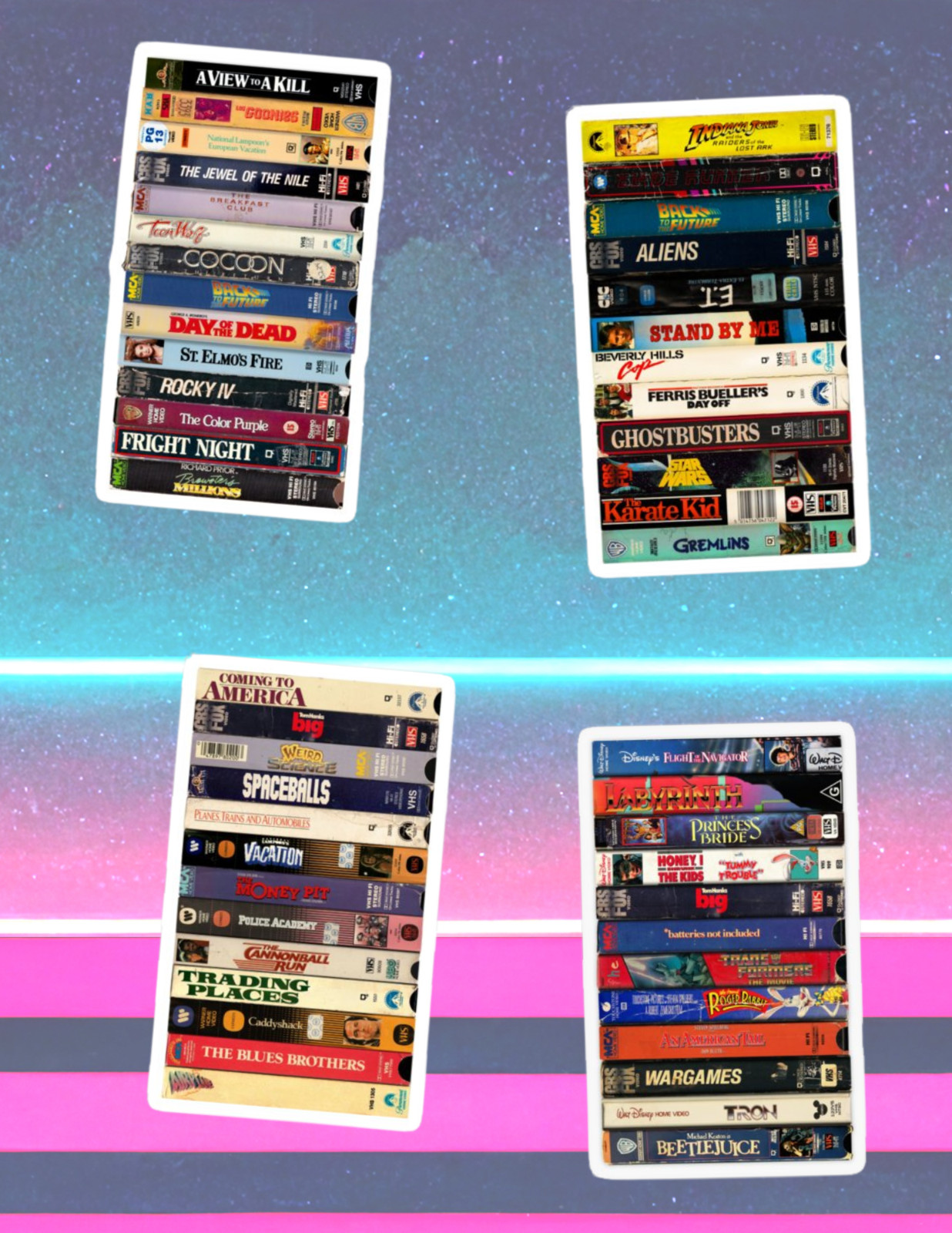 80's VHS Tapes 4pc Sticker Pack