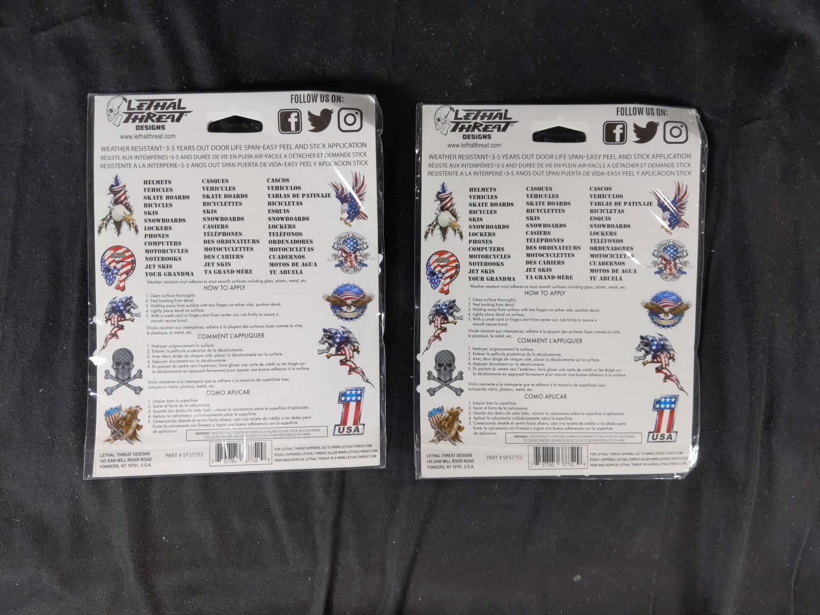 LETHAL THREAT USA SERIES 10-PACK x QTY. 2 Vinyl Decals Stickers SP37752 20 total