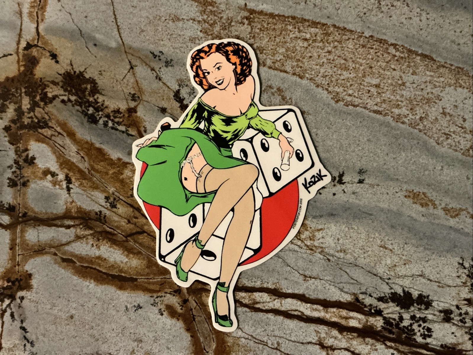 Frank Kozik original Poster Pop silkscreen LADY LUCK DICE Sticker; Vintage 2002