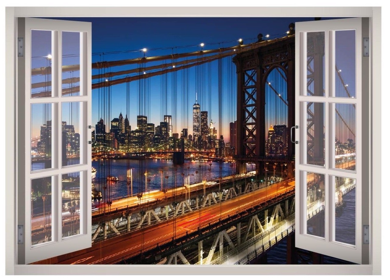 New York City View Window 3D Wall Decal Art Mural Home Decor Canvas Vinyl W72