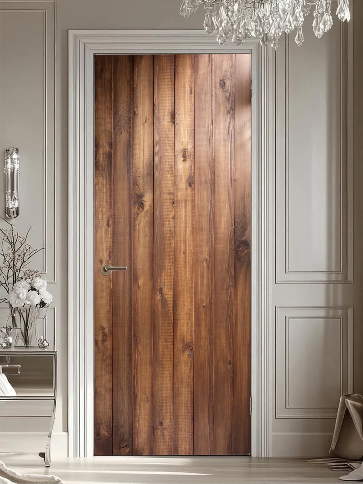 3D Realistic Wooden Pattern Door Sticker Peel and Stick 30.3"x78.7"- -Adhesiv…
