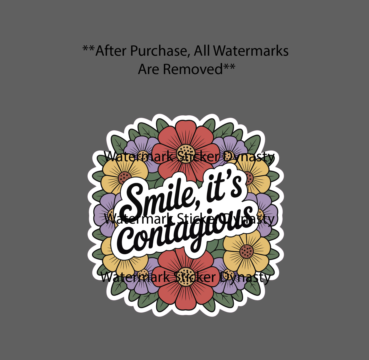 Smile It's Contagious Sticker Waterproof Decal Flower Floral Positive Gift NEW