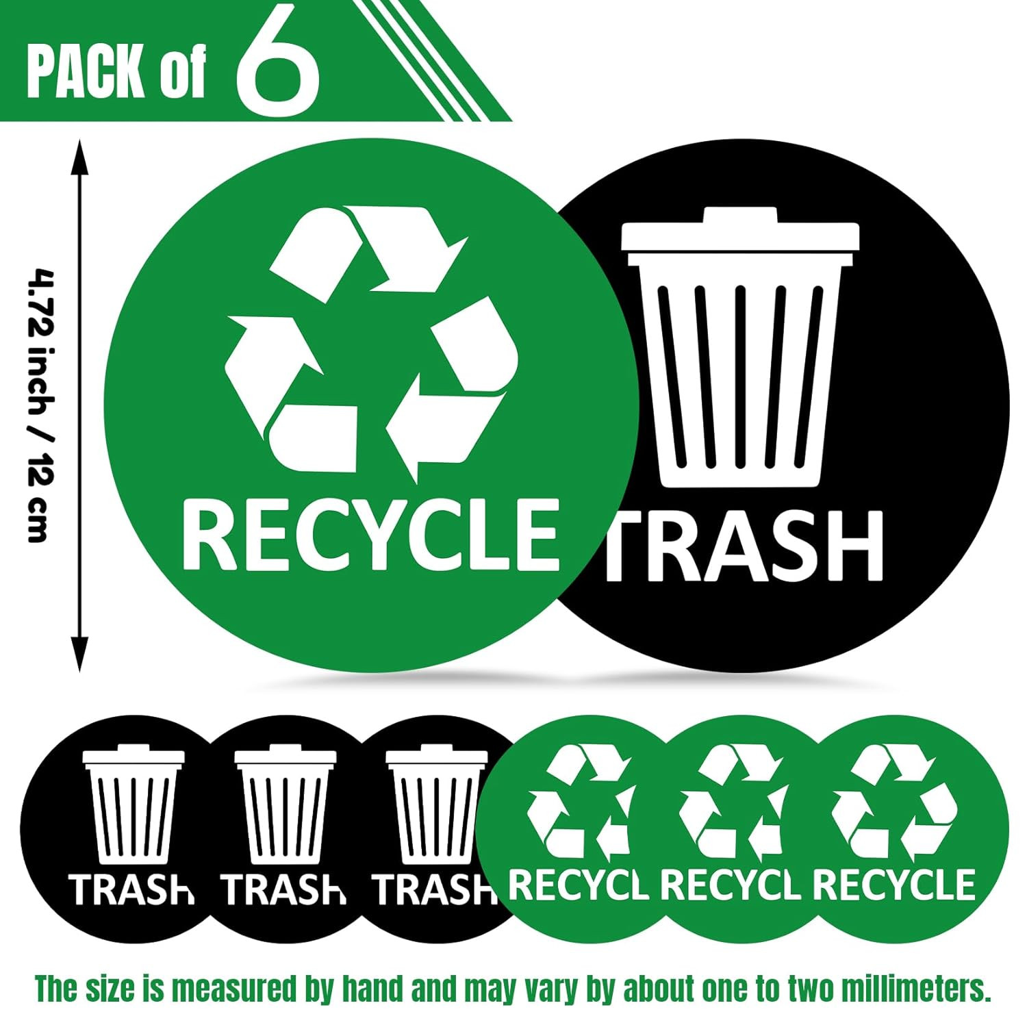 3 Pcs Trash and Recycling Stickers for Home, Office, and Commercial Use