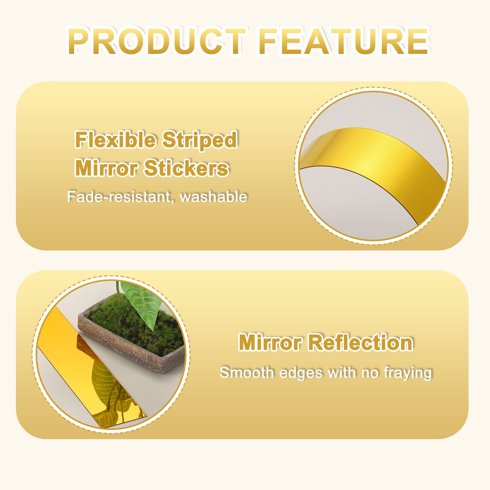 30 Pcs Striped Mirror Stickers, 1.57" x 11.8" Mirror Wall Stickers, Gold