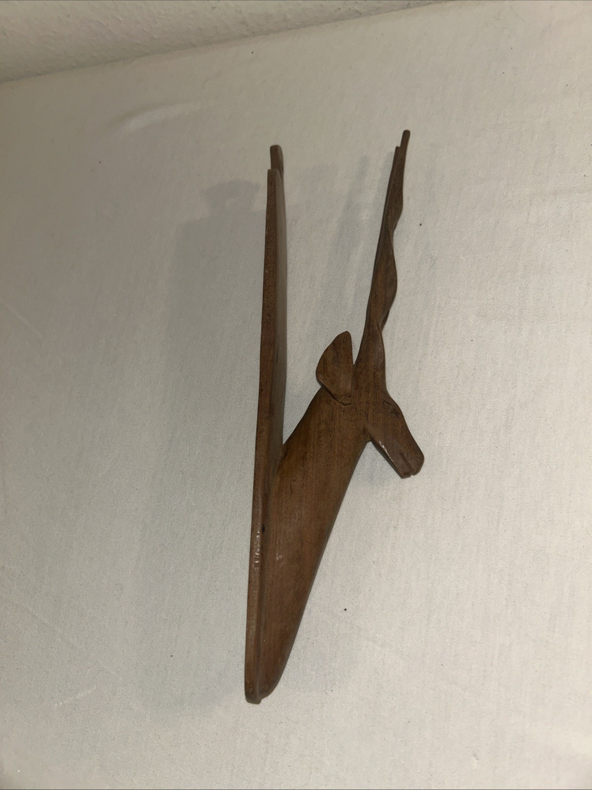 Vintage MCM Hand Carved Wood Antelope Wall Art Plaque Made In Africa 10"