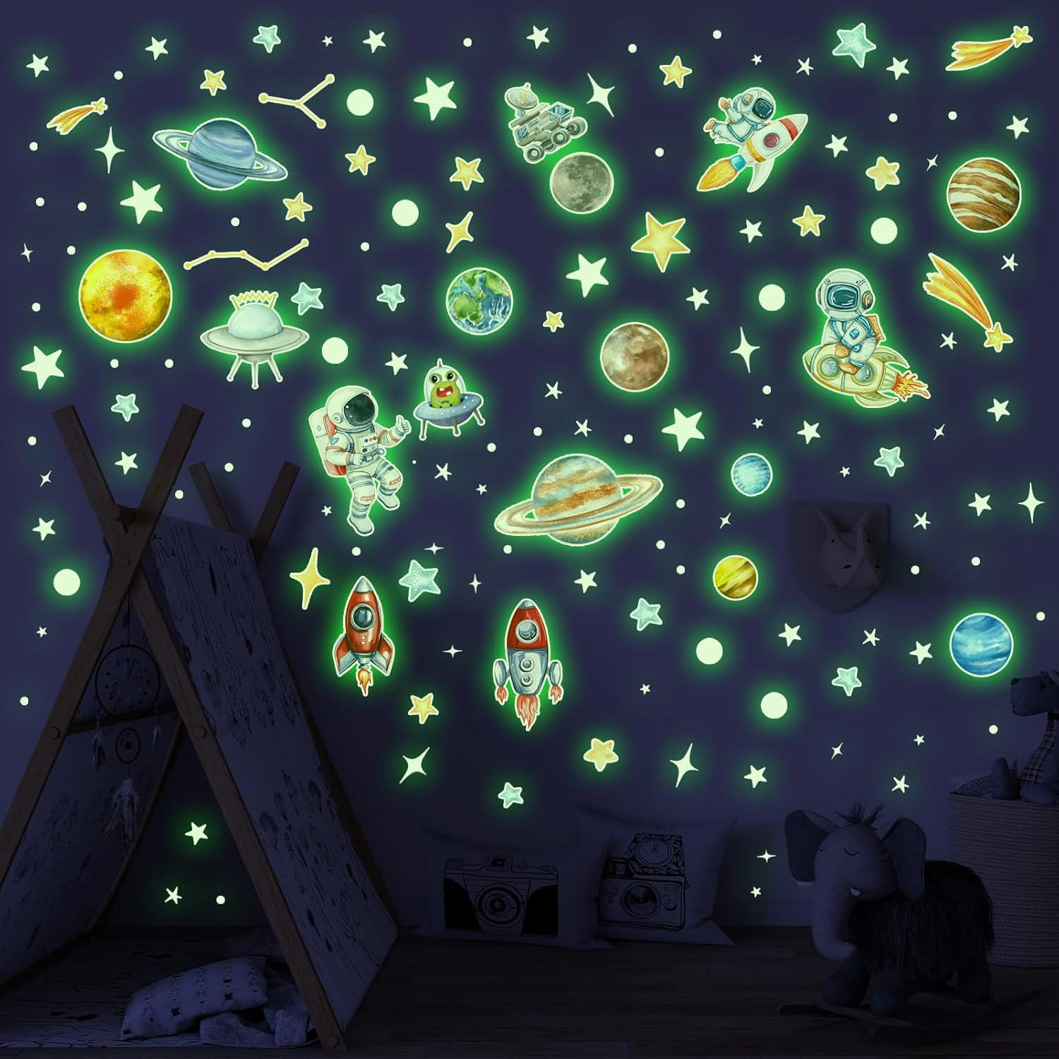 Glow in the Dark Stars and Planets Wall Decals 155 PCS for Ceiling Decor