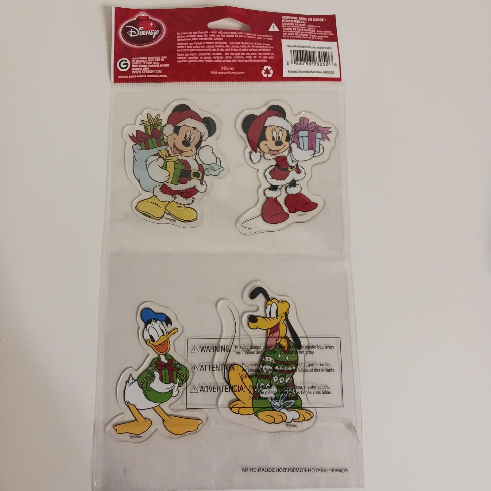 Gemmy Window Gel Clings Christmas Micky & Minnie & Donald Duck & Pluto NEW