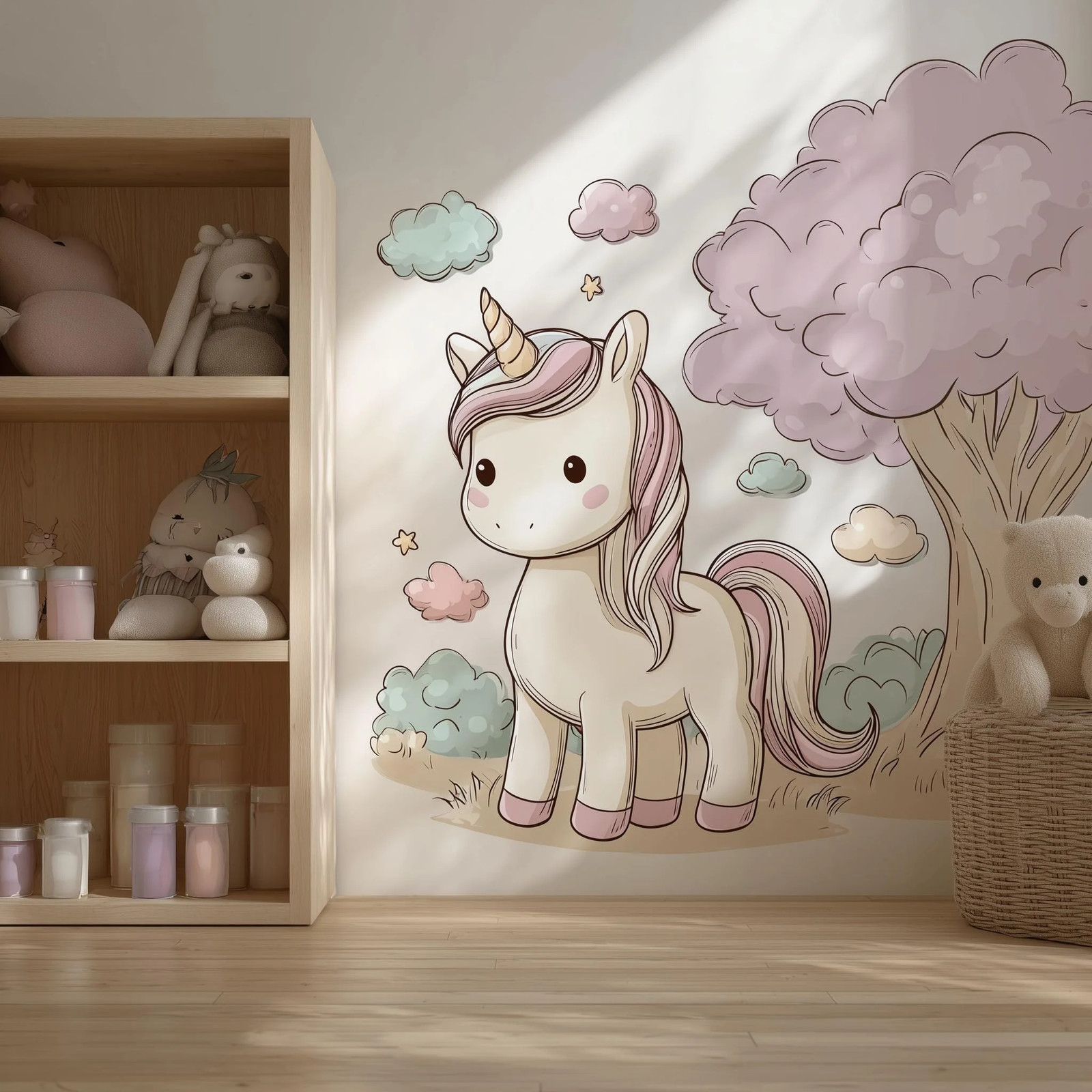 Cute Unicorn Wall Decal | Pastel Cartoon Unicorn Wall Sticker for Girls'
