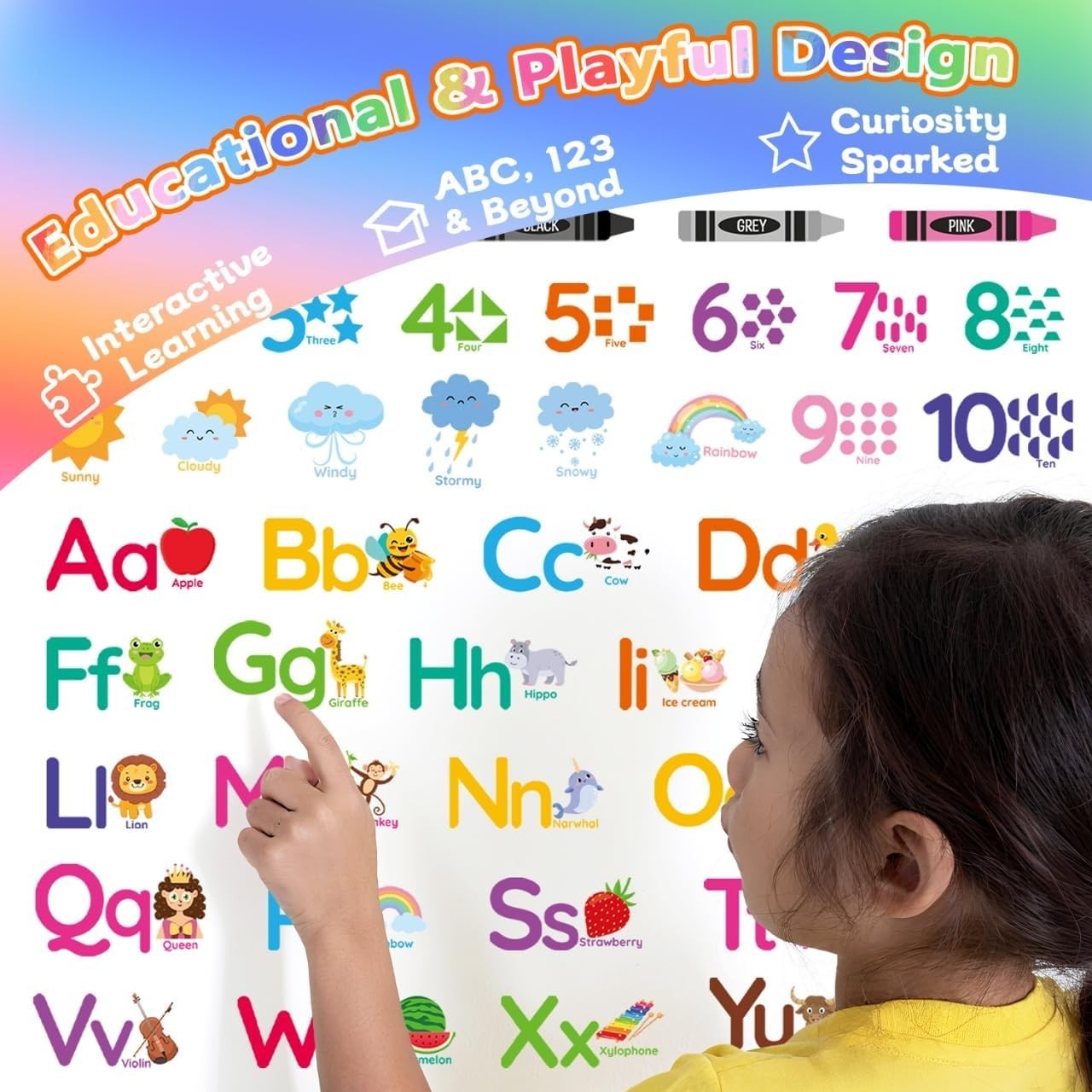 Educational Wall Decals for Kids Animal Alphabet Numbers Colors Classroom Decor