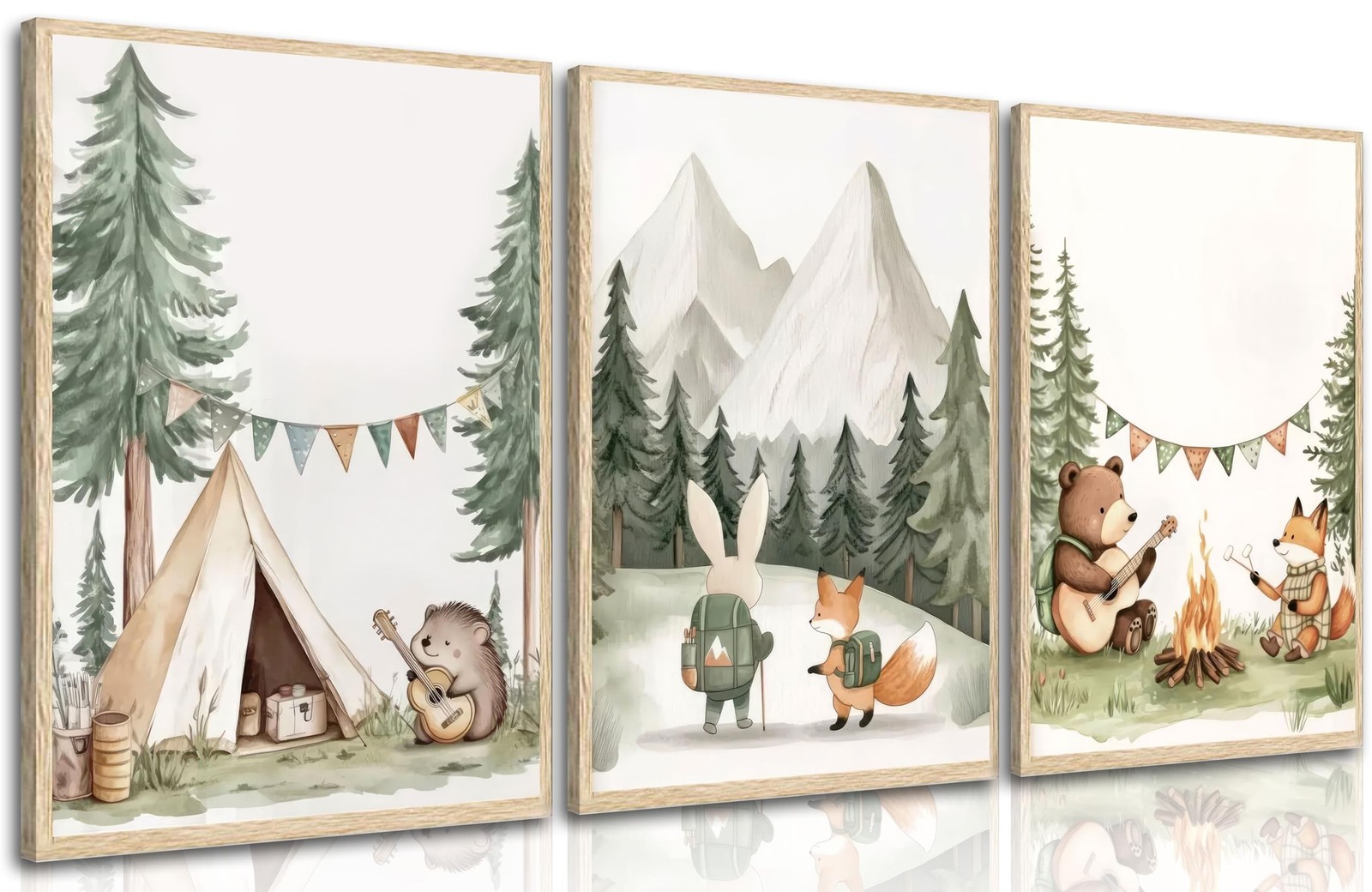 3Pcs Woodland Animal Nursery Wall Art Safari Animal Camping Canvas Painting F…
