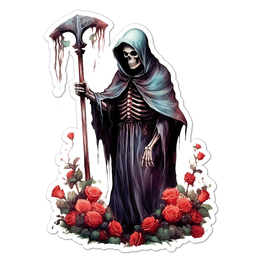 Death Reaper Roses, Vinyl Decal Sticker, Indoor Outdoor, 3 Sizes, #9369