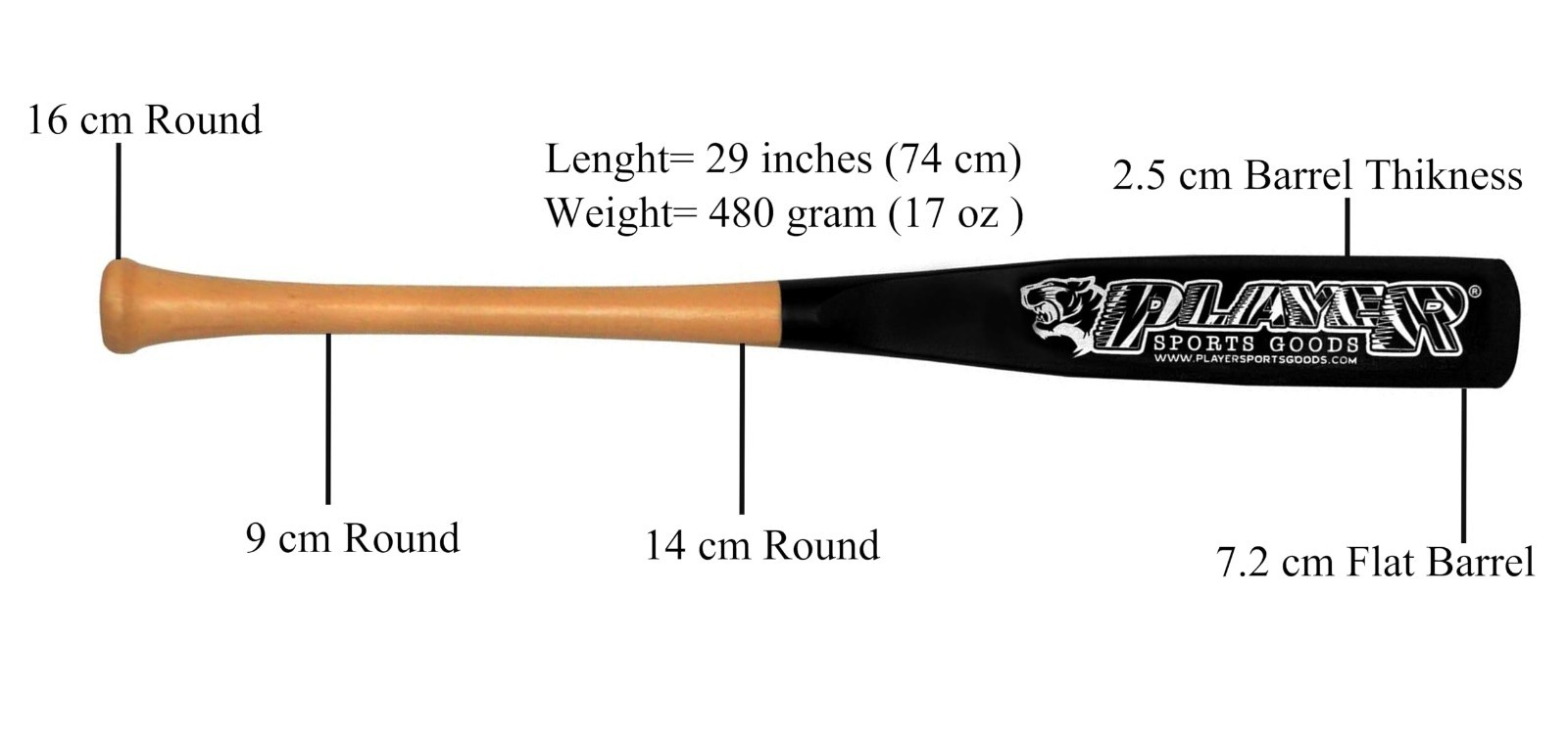 29" Pro Maple Flat Half Paddle Baseball & Softball Bat – 17 Oz, 2.75" Barrel, Ad