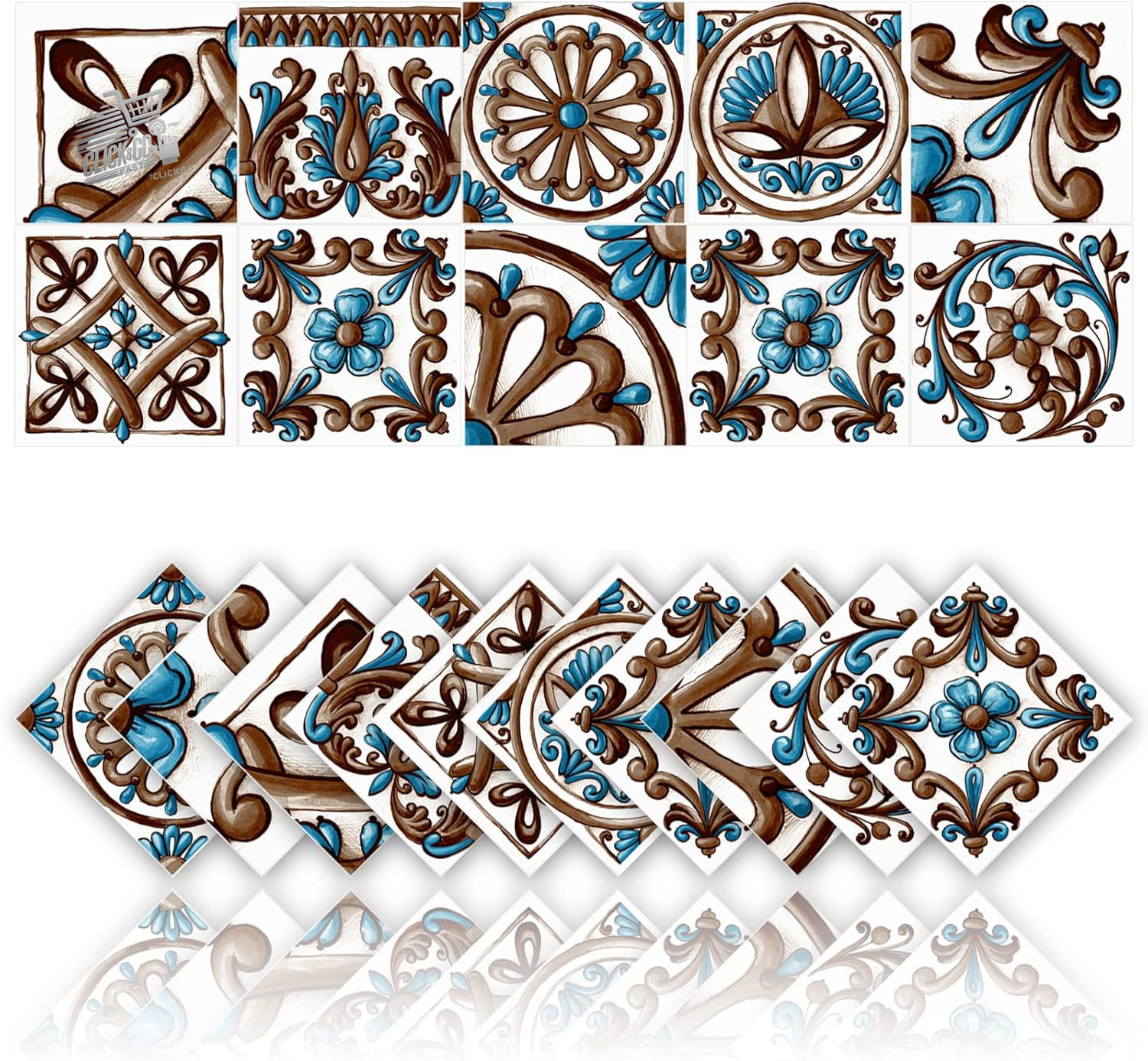 20 Stickers Tiles 10×10 Kitchen Bathroom Mosaic PVC Waterproof Blue Wall Back