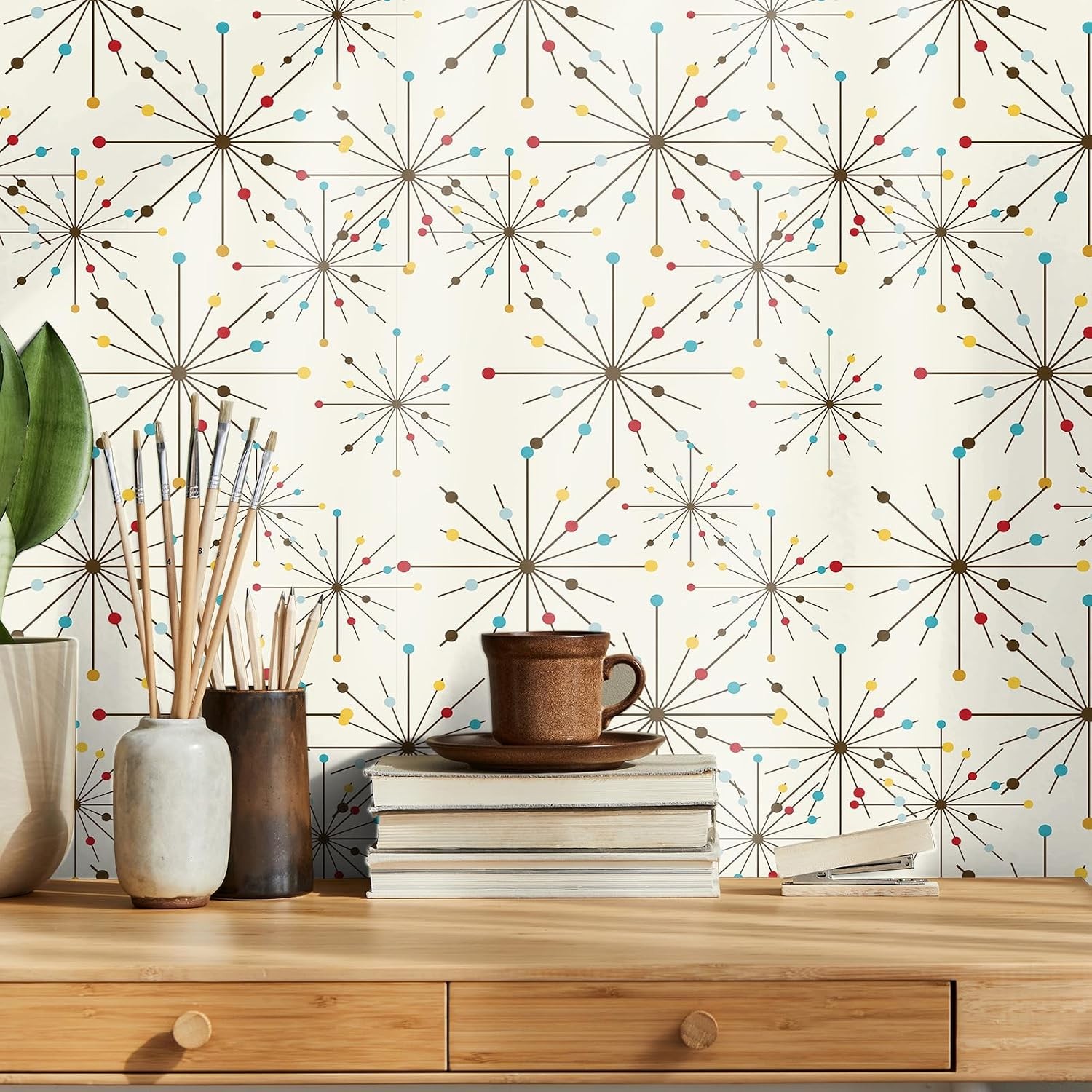 Mid Century Wallpaper 15.75" x 118" Mid Century Modern Peel and Stick Wallpap…