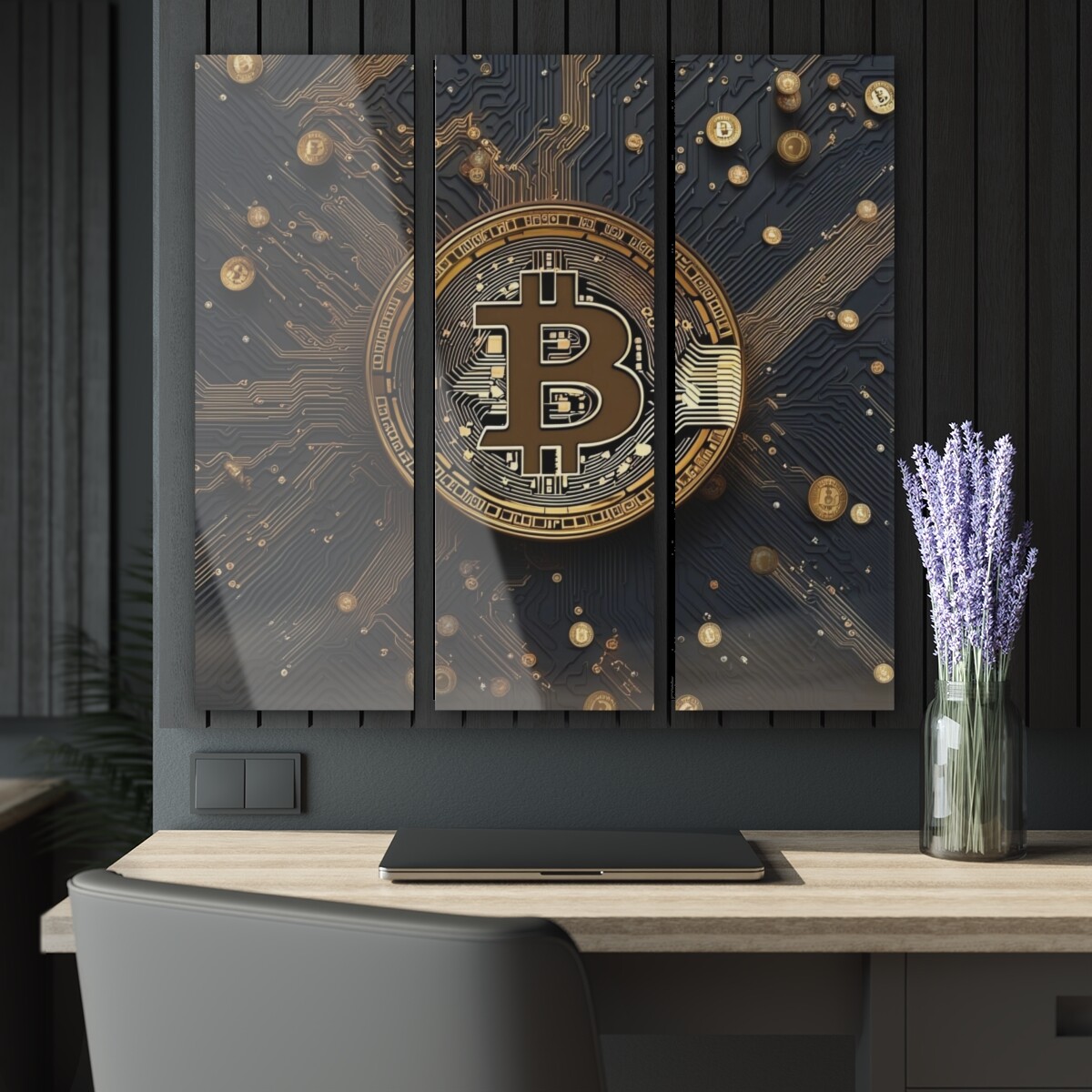 Bitcoin theme Acrylic Prints (Triptych) frame poster