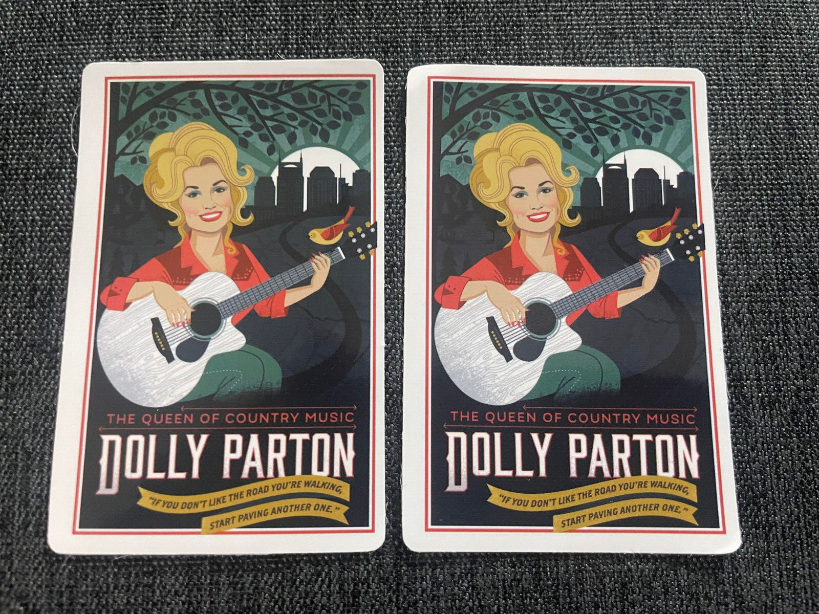 Lot (2) DOLLY PARTON 1 7/8" x 2 7/8" Band Logo STICKERS FAST! FREE SHIP!