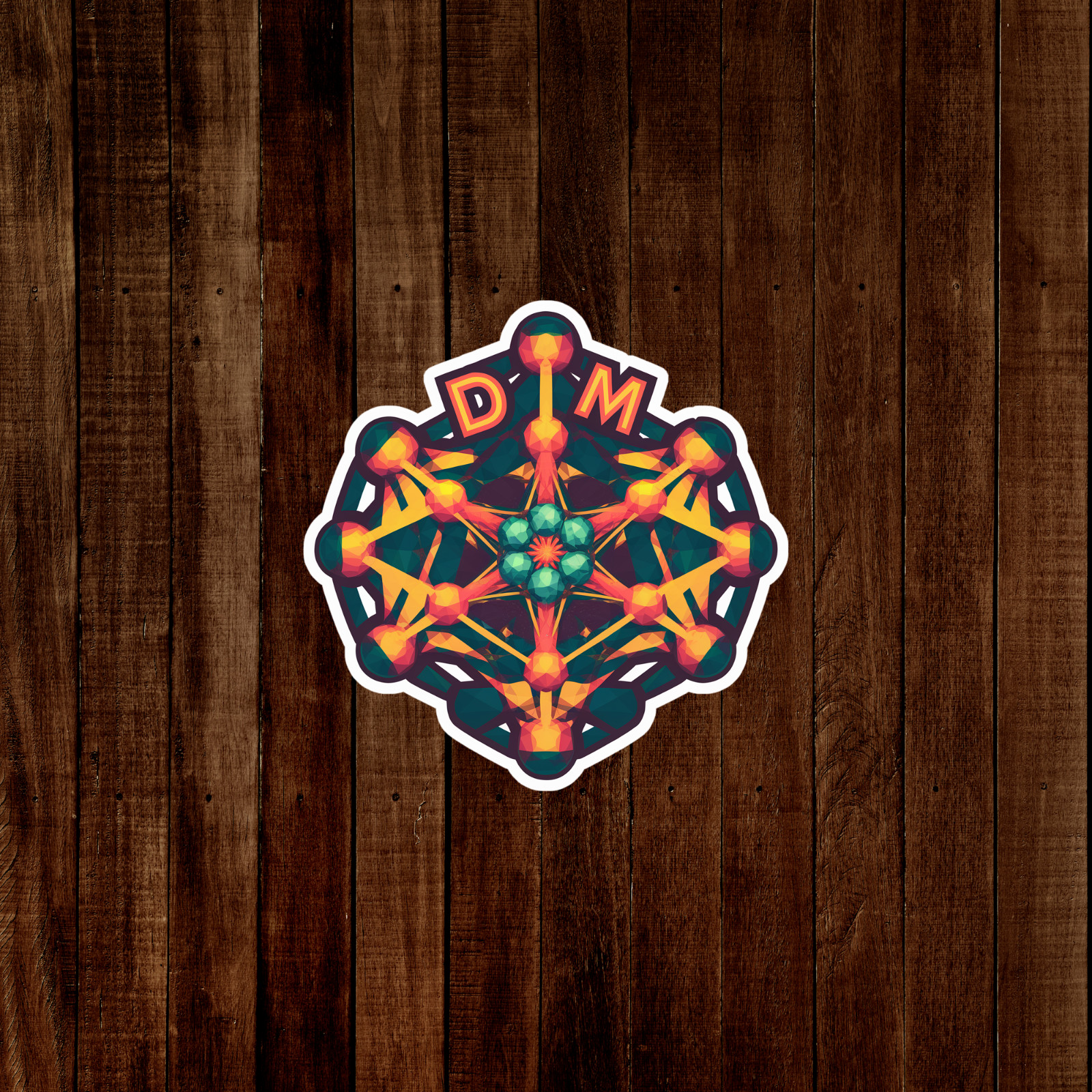 Vibrant Geometric Mandala Sticker – Colorful Octahedron Design #2434