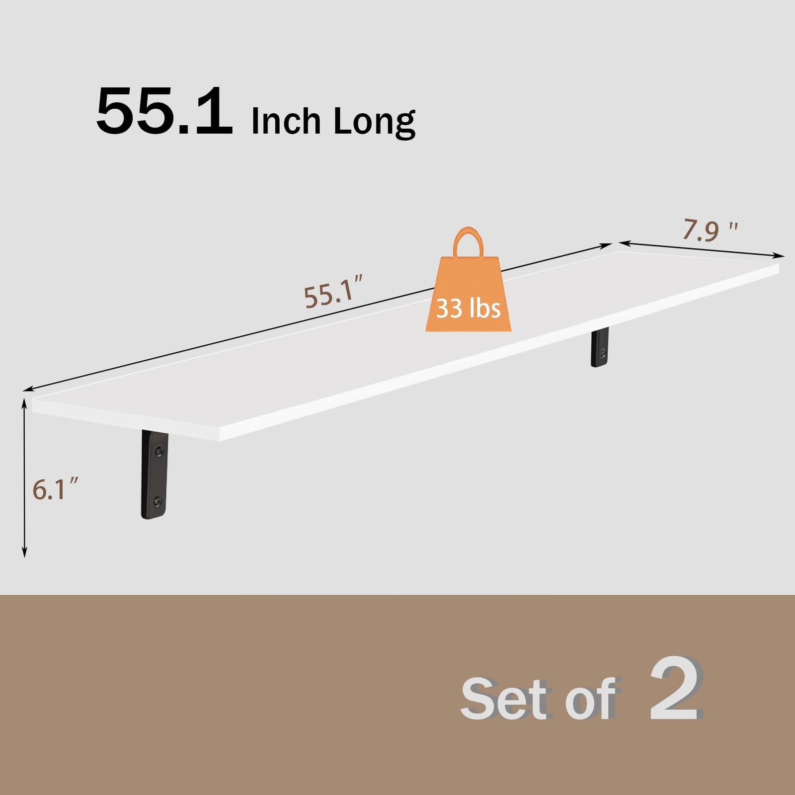 DINZI LVJ Long Wall Shelves, 55.1Inch Wall Mounted Shelves Set of 2, Extra La…