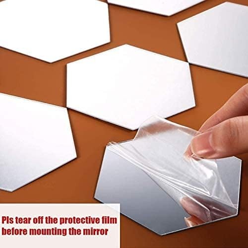32 Pcs Silver Acrylic Hexagon Mirror Wall Stickers Removable Decor for Home O…