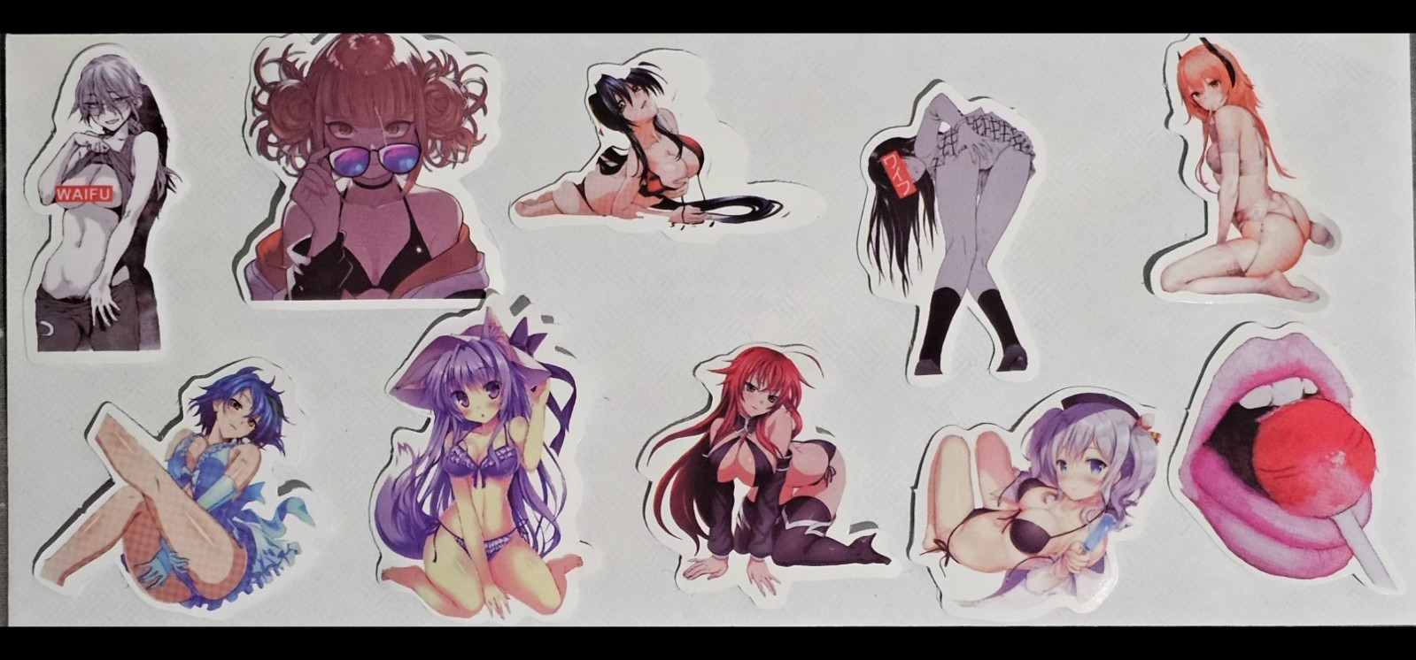 10 Pcs Varied Size 2 X 1 inch Adult NSFW Lewd Anime Waifu Stickers