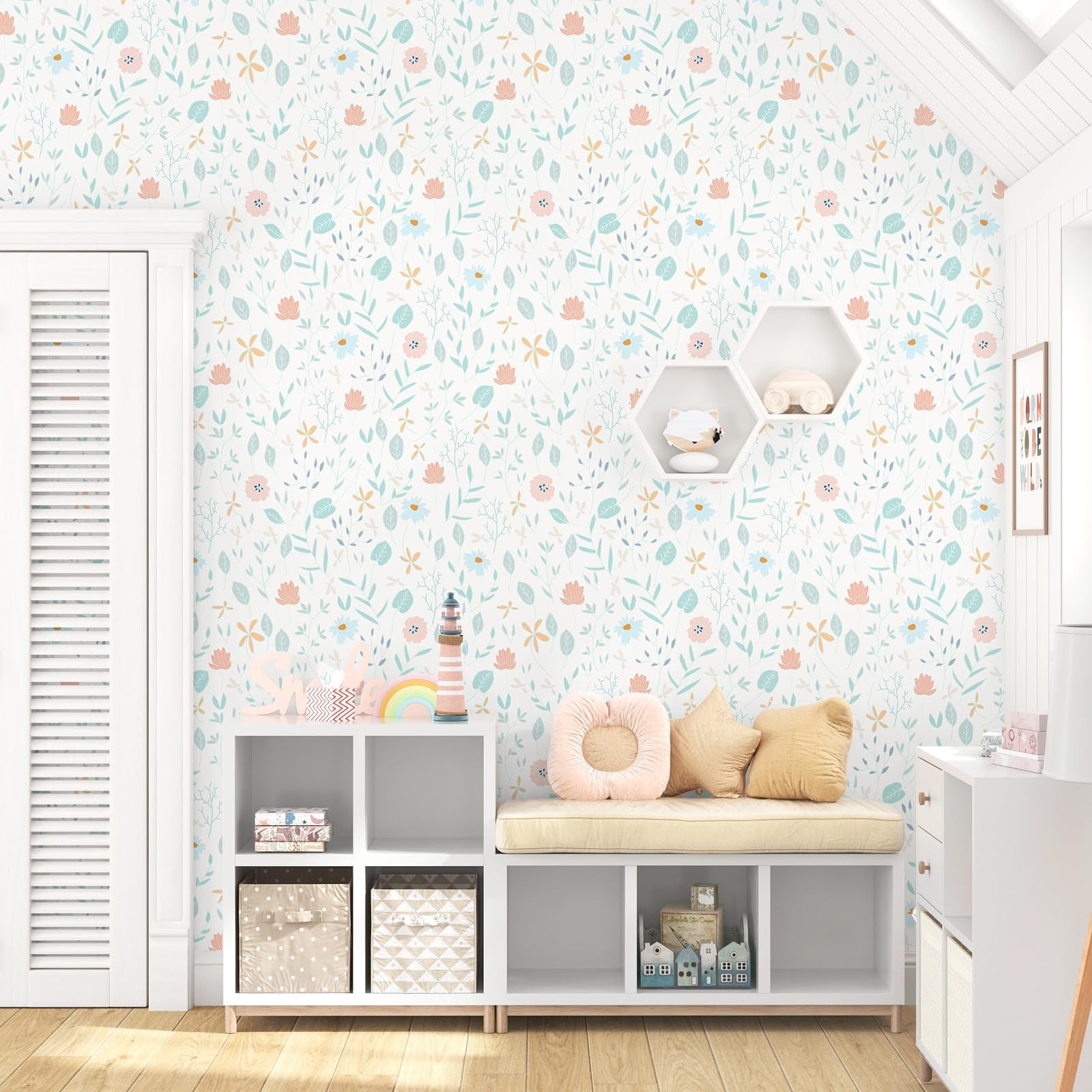 Neutral Pink Flower Wallpaper Peel and Stick Floral Wallpaper Nursery Kids Ro…