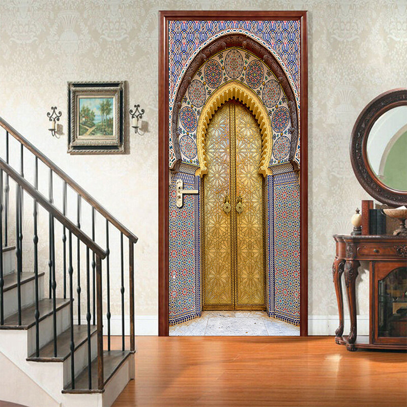 Muslim Arabic Door Sticker Islamic Wallpaper Living Room Door Decor Furniture