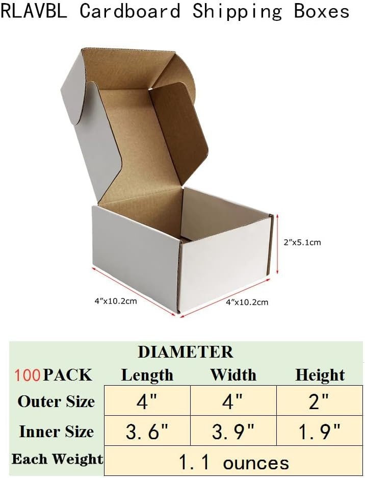 4x4x2 Shipping Boxes Set of 100, White Small Corrugated Cardboard Box, Mailer Bo