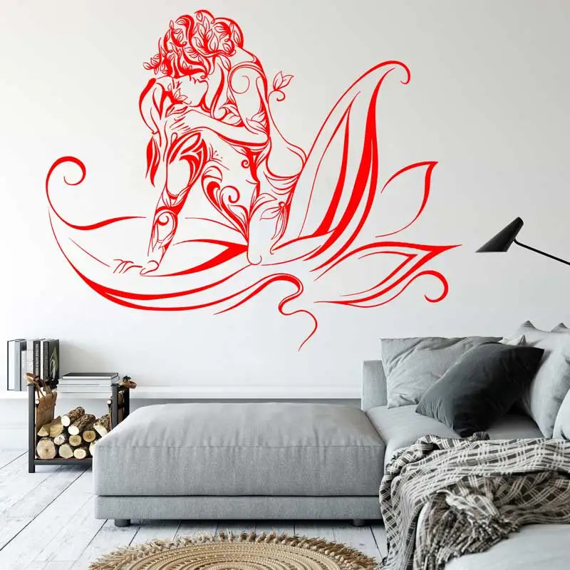 Loving Couple Sitting On Lotus Leaf Wall Sticker Abstract Couple Love Decor