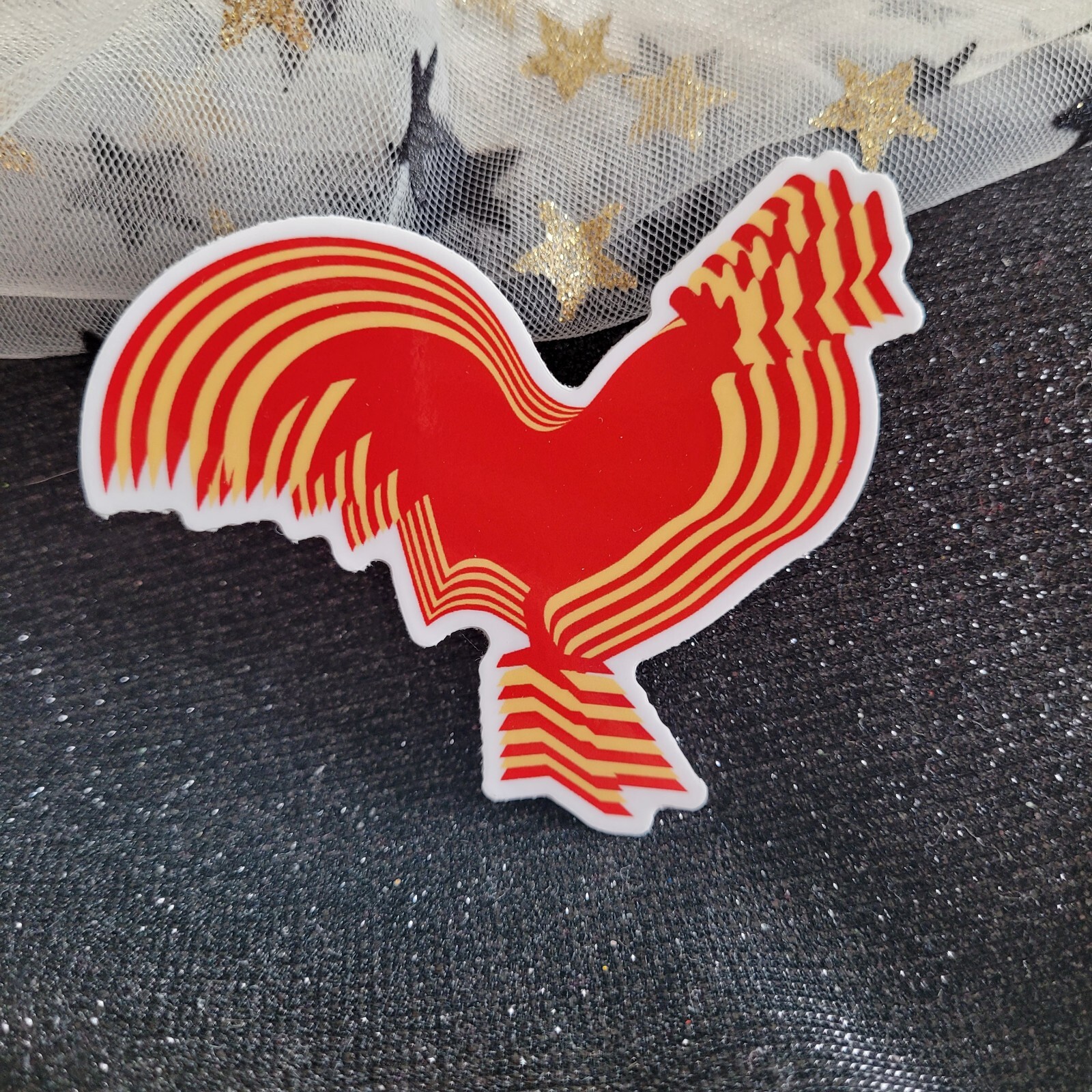 STKR049 Roosters Lover | Psychedelic Rooster Red Yellow | Rooster Shaped Sticker