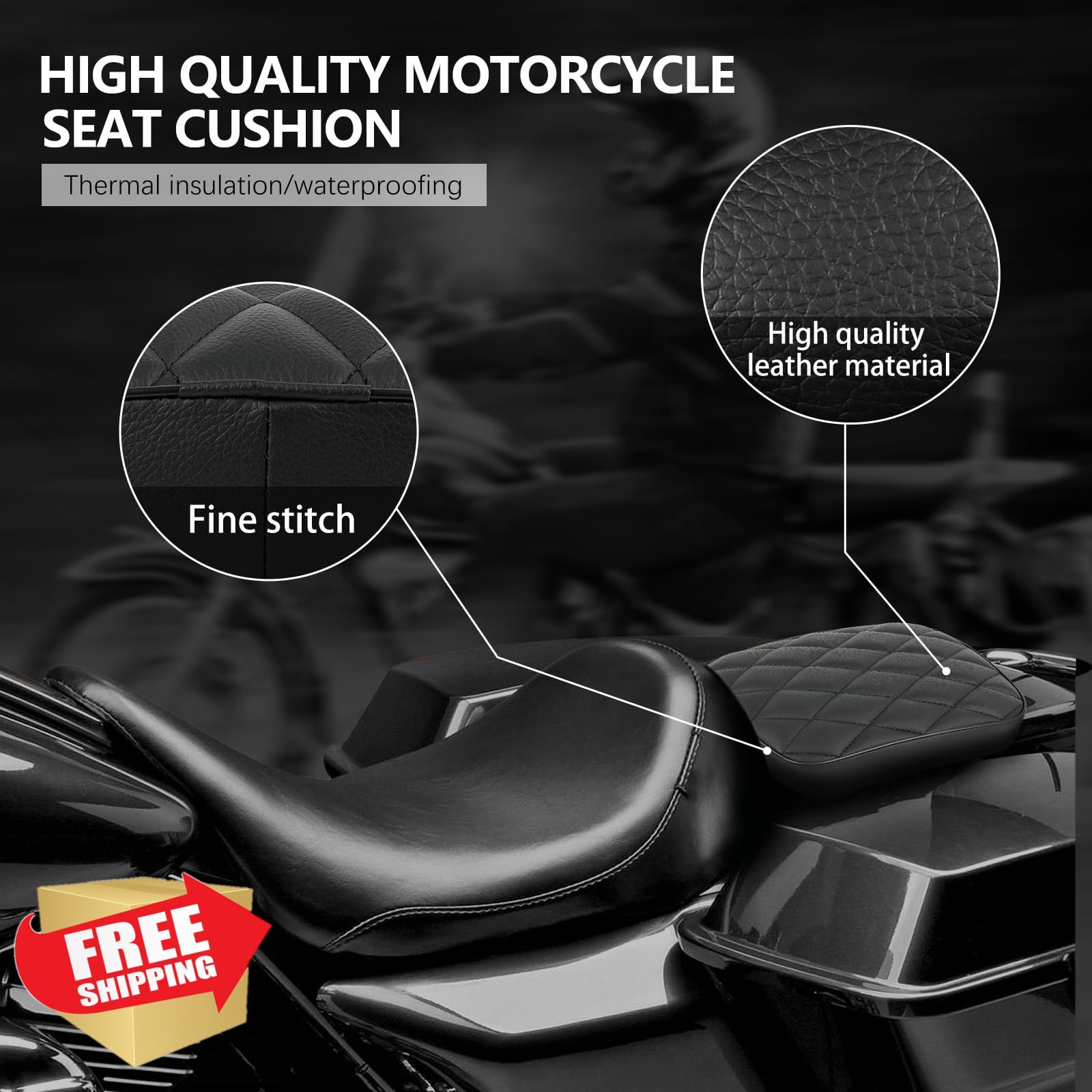 DREAMIZER Motorcycle Passenger Seat 8 Suction Cups Black Diamond Harley Dyna